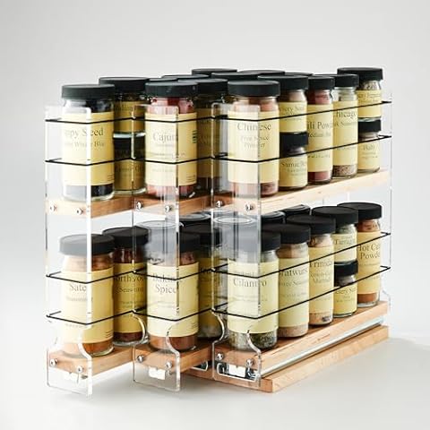 Vertical Spice Solid Maple Storage Rack Drawer - Sliding Spice Rack - Pantry Organizers and Storage - Kitchen Cabinet Organizer - Made in USA - 3 Drawers, 2 Tiers (6.9" W x 10.75" H x 10.6" D) Cover