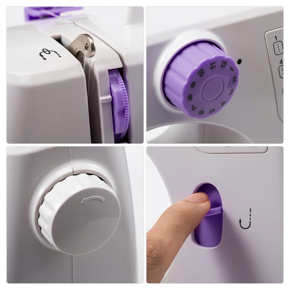 Mini machine à coudre électrique portable pour débutants, 12 points Dual Speed avec pédale (Purple)