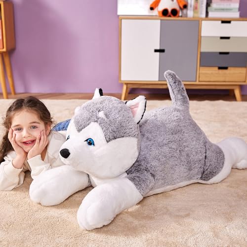 Image of IKASA Large Husky Soft Toy Giant Cuddly Toy, 78 cm Dog Large Plush Toy, Huge Fluffy Soft Jumbo Plush Toy, Gift for Children