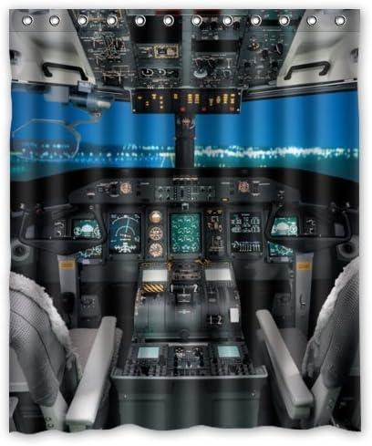 60"(w) x 72"(L) Custom Cool Airplane Cockpit Bathroom Waterproof Polyester Fabric Shower Curtain