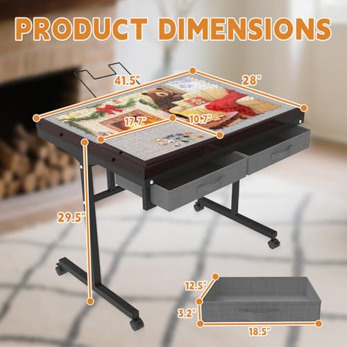 Image of Puzzle Table &Extra Storage Space,2000pcs Adjustable Five Up Angles Puzzle Tables for Adults with Drawers,Puzzle Board with Drawers