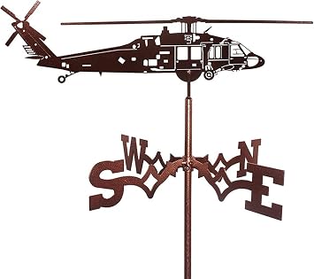 Stainless Steel Helicopter Weather Vane Farmhouse Metal Wind Direction Indicator Wind Vane for Garden Mount Yard Decoration