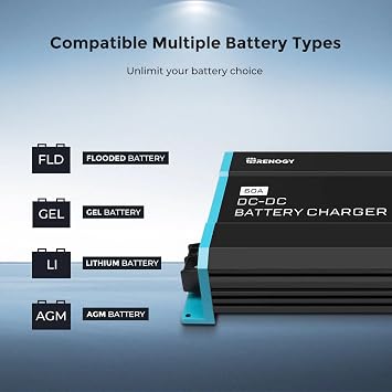 Renogy 12V 60A DC to DC On-Board Battery Charger for Flooded, Gel, AGM, and Lithium Batteries, Using Multi-stage Charging in RVs, Commercial Vehicles, Boats, Yachts