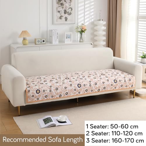 Image of HOKIPO 'HomeHues Series' Printed Quilted Sofa Cover Mat for 2 Seater Sofa, Light Peach Candytuft (IN-807-D6*1)