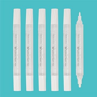 ZEYAR Dual Tip Acrylic Paint Pens, Medium Tip and Extra Fine Tip, Water Based Acrylic & Waterproof Ink, Assorted Colors, Works on Rock, Wood, Glass, Metal, Ceramic and More (6 White Color)