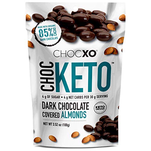 ChocKETO Dark Chocolate Covered Almonds | Keto Certified, Low Sugar and Kosher | Sustainably Sourced 85% Cacao, 100 g (1 Bag)