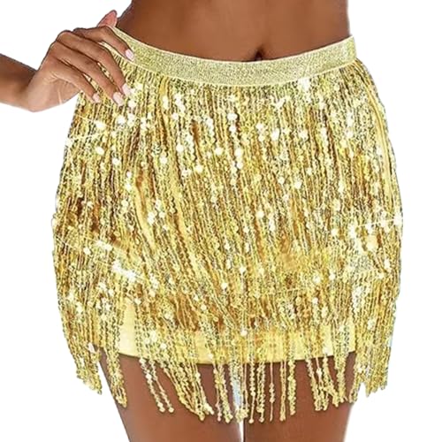 Pailletten Rock Damen 3-teilig - Bauchtanz Rock Mit Brille Karneval