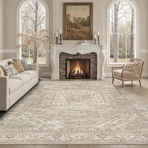 DCX Machine Washable Brown and Beige Area Rug 8x10, Non Slip Stain Resistant Vintage Floral Rug for Living Room Bedroom Nursery, Soft Low Pile Large Carpet 8' x 10' (Rectangular) Brown & Bei