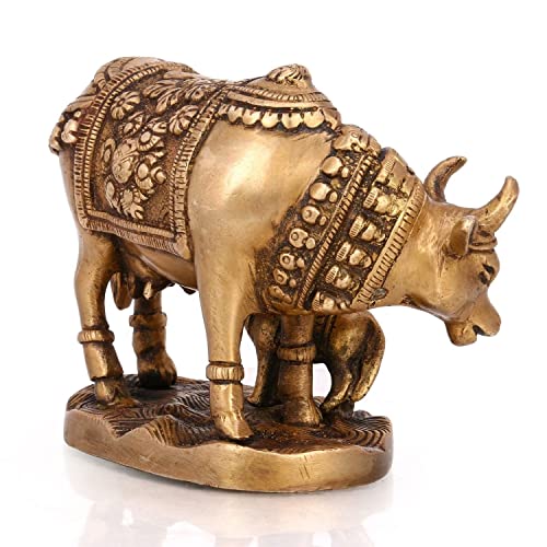 Estatua de Bronce Kamdhenu Vaca y Ternero miniatura 4