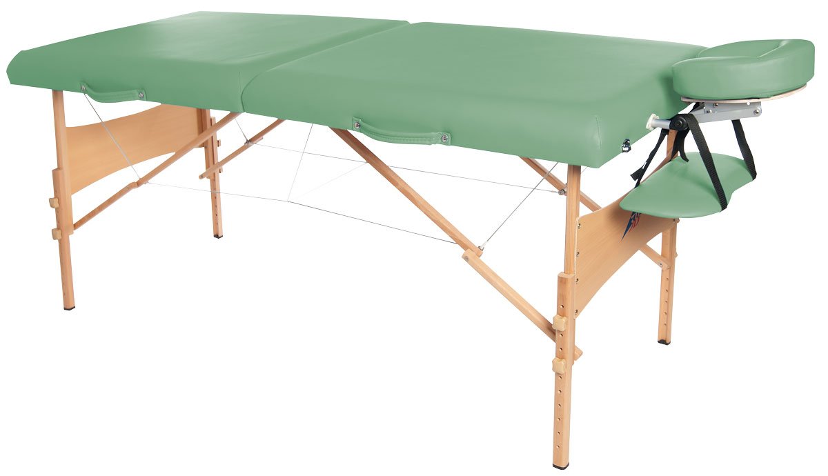 3B Scientific Massage- / Therapieliege, Behandlungsliege, Naturholzgestell, zusammenklapp- und tragbar, höhenverstellbar, grüne Polsterung
