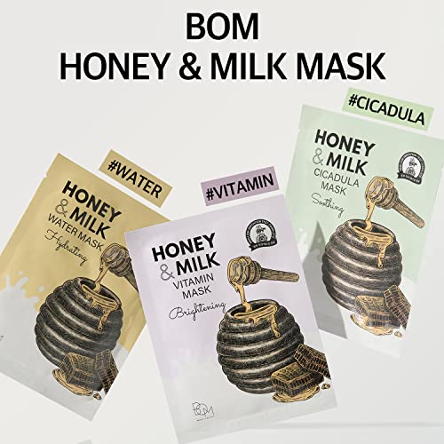 Bom Honey Milk Water Face Mask 10 Pack Deep Hydrating Nourishing Facial Sheet Masks With Honey And Milk Complex, Aquaxyl #TOP1