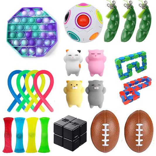 MIFKLMV Sensory Fidget Toys Pack With Box,22pcs Fidget Sensory Toys Set, Stress Relief & Anxiety Toys, for ADHD, Autism, Party Favors & Classroom Prizes for Boys Girls -P