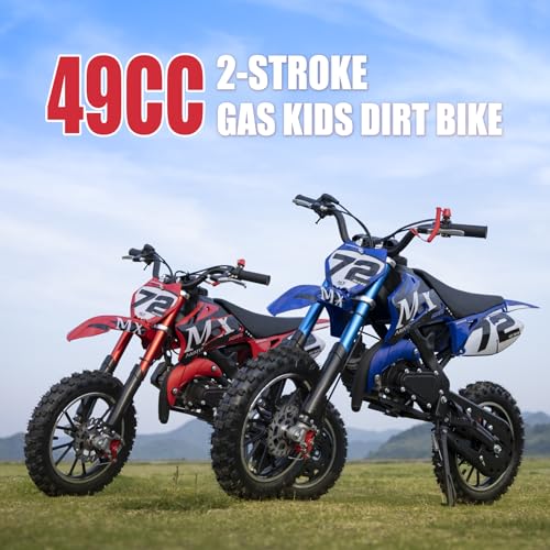 Image of Gas Dirt Bikes for Kids, 50cc 2 Stroke Kids Dirt Bike, 49cc Dirt Bike Up to 24 MPH Pull Start, Pit Bike for Boys Girls, Gas Dirt Bike Dual Disc Brake Inverted Fork Off Road, Red