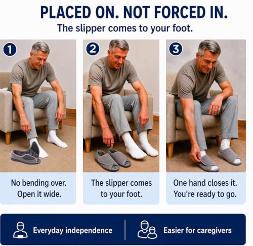Image of Diabetic Open Toe Slippers, Extra Wide Adjustable House Shoes