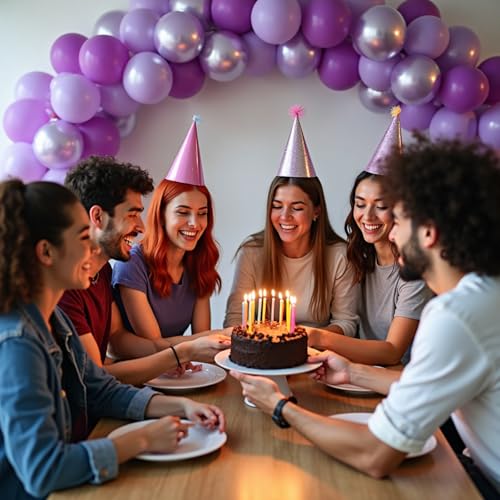 Image of 412Pcs Purple Balloon Garland Arch Kit,18 12 10 5 Inch Different Size Lavender Latex Metallic Silver Balloons for Butterfly Birthday Girls Women Wedding Birthday Baby Shower Party Decorations