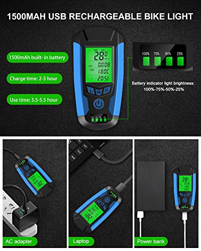 image for KLL Bike Light Set with Bike Speedometer, Bicycle Headlight Taillight,