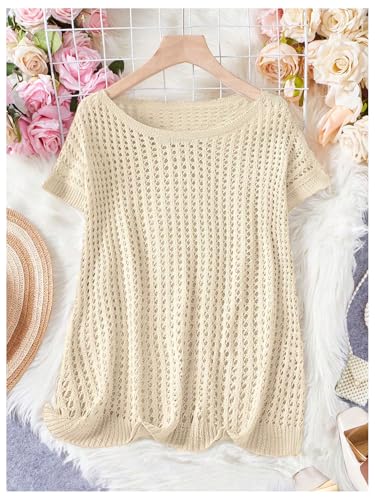Image of Verdusa Women's Hollow Out Sheer Knit Top Dolman Sleeve Pullover Cover Up