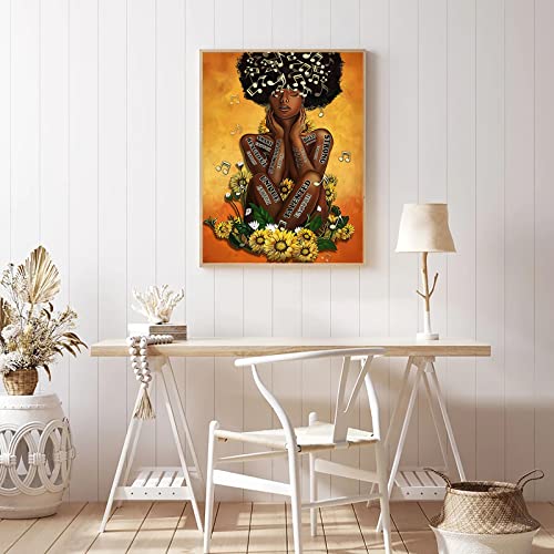 Eormwenry Black Women Wall Art American Girl Sunflower Poster Wall Decor African American Wall Art Black Women Portrait Wall Art Black Women Poster Motivational Phrases Home Decor 16X24Inch Frameless #TOP3