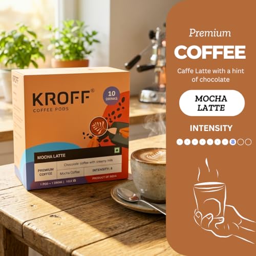 Image of KROFF Mocha Latte Coffee Pods | Dolce Gusto Compatible | Chocolate Coffee Blend with Creamy Milk | 10 Pods Per Box