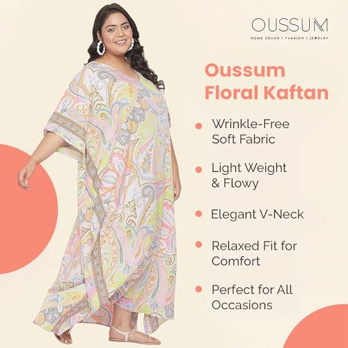 Image of Oussum Women Polyester Casual Long Plus Size Beach Caftan Cover Up Maxi Dress 1X-3X Summer Kaftan Dresses for Women
