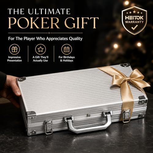 Image of HEITOK 500 Piece Poker Chip Set 14g Heavyweight Clay Composite with Iron Core Professional Numbered Chips Aluminum Case and Accessories for Texas Holdem Blackjack | Clay composite build gives 2 to 10 players steady stacks for Texas Holdem, Blackjack and weekly card nights with friends