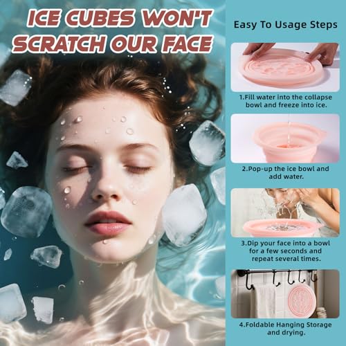 Image of Face Bowl for Ice with Built-In Icetray, Silicone Ice Facial Foldable Washbasin,Ice Bath for Face,Facial Plunge Bowl, Face Icebath at Home, Pink