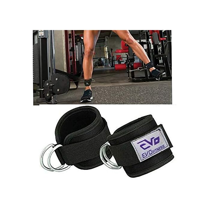 Buy EVO Fitness PAIR of Double D Ring Ankle Cuffs Weight Lifting Leg