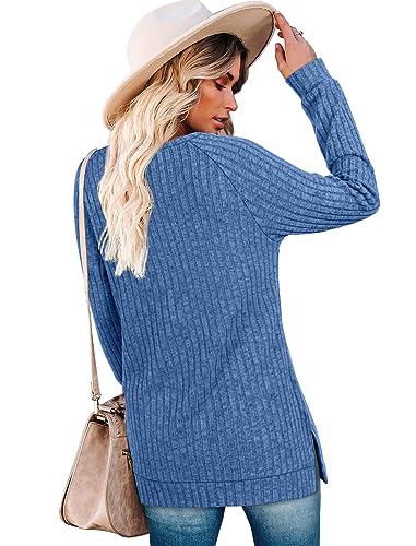 Image of Bofell Long Sleeve Shirts for Women Lightweight Button Decor Tunic Tops Side Split