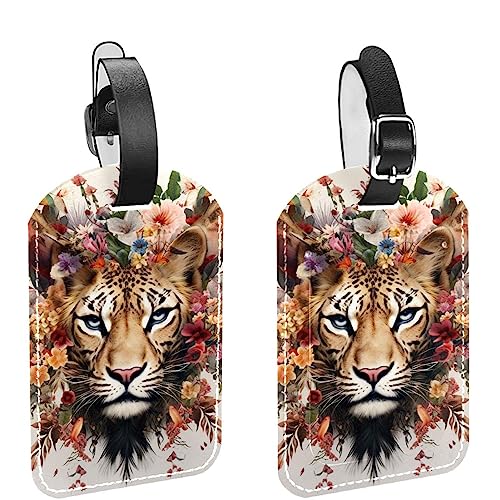 Étiquette bagage cuir tigre pour valise et sac de voyage de vacances