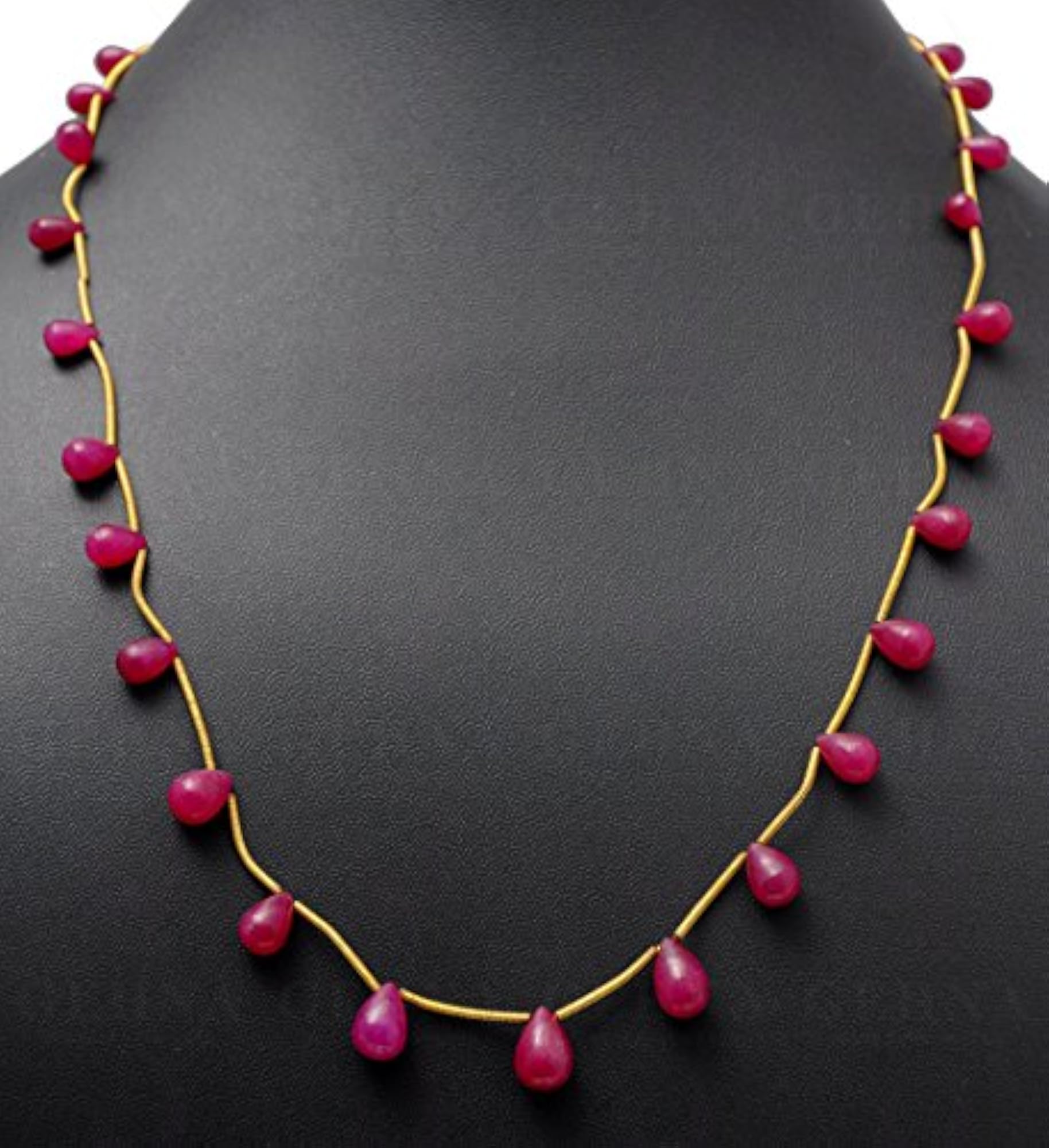 Jaipur Ruby Gemstone Cabochon Drops Necklace