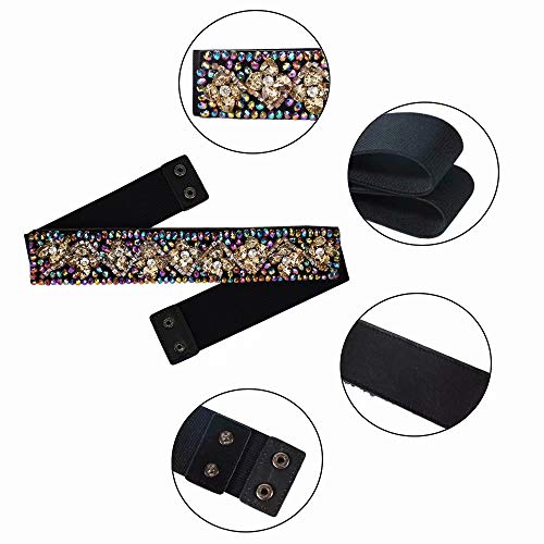 Rhinestone Belts for Women Fashion Crystal Beaded Elastic Wide Belts for Prom Evening Dresses3