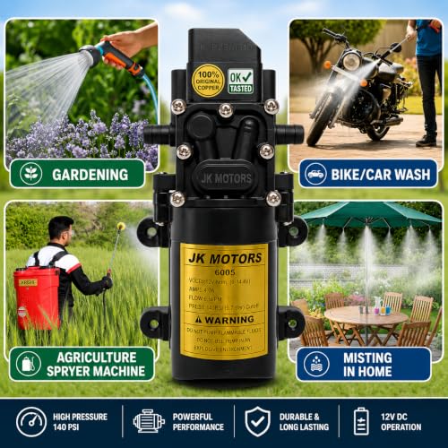 Image of 12V DC High Pressure Water Pump (Earth Sprayer Motor) - 140 Psi Battery Sprayer Machine Diaphragm Pump Motor Used In Farm Agriculture Mist Spray, Car Bike Wash, Sanitizing