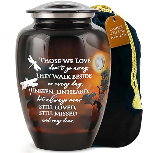 Image of Handcrafted Large Urn for Ashes Adult Male & Female - Funeral Cremation Urns for Human Ashes Adult Man with Sentimental Quote, Cross Necklace & Velvet Bag - Elegant Memorial Burial Urns - 220lbs