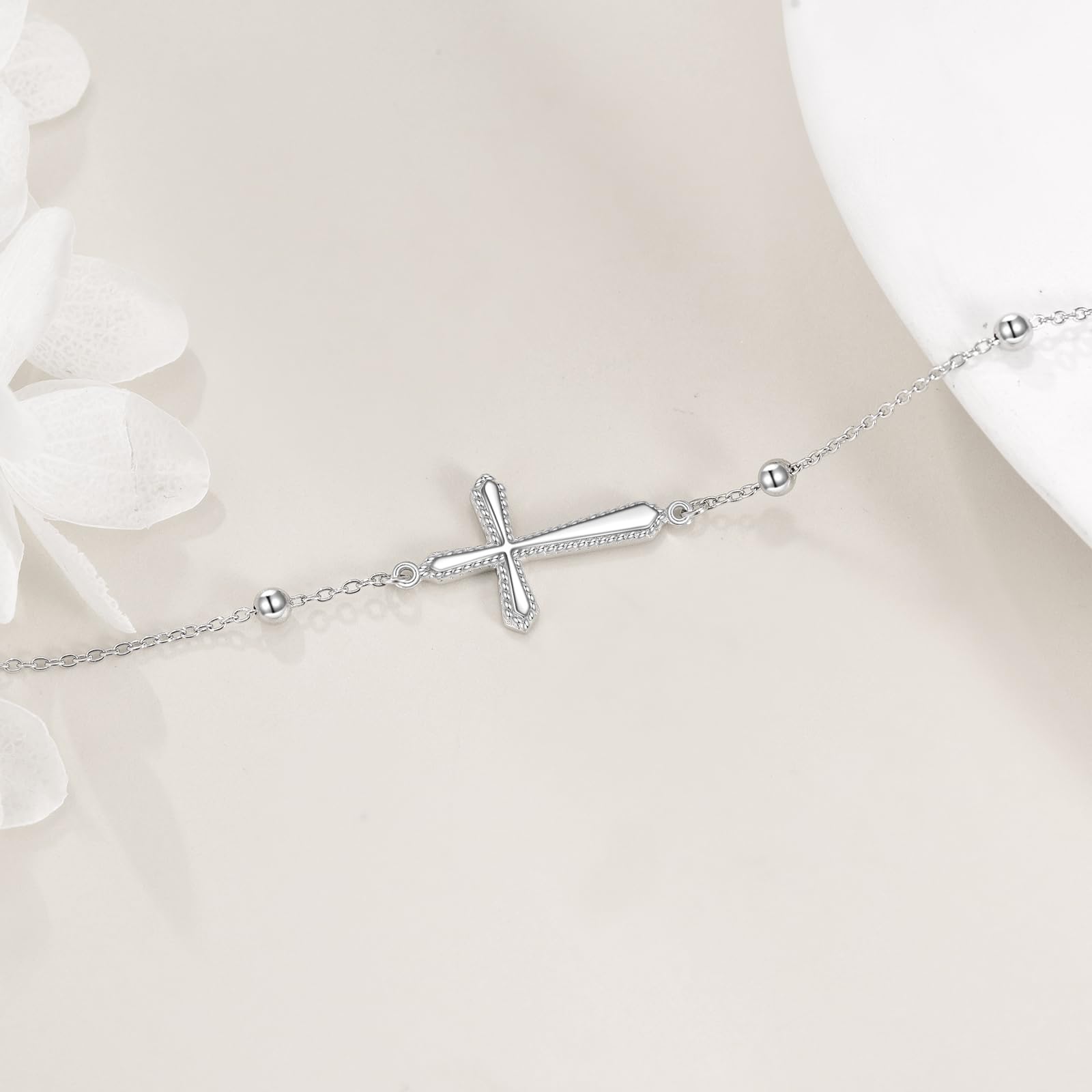 Bracciale da donna a croce in argento Sterling 925, Braccialetto, Bracciali con croce e gioielli da donna, Senza Gemstone