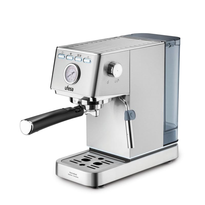 Ufesa CE8030 Milazzo Expresso- und Cappuccino-Kaffeemaschine mit Manometer, 20 Bars, 1350W, Thermoblock-System, Einstellbarer Dampfgarer, 2 Modi: Gemahlener Kaffee oder Pad, 1.4L Tank, 1 oder 2 Kaffee – Bild 3