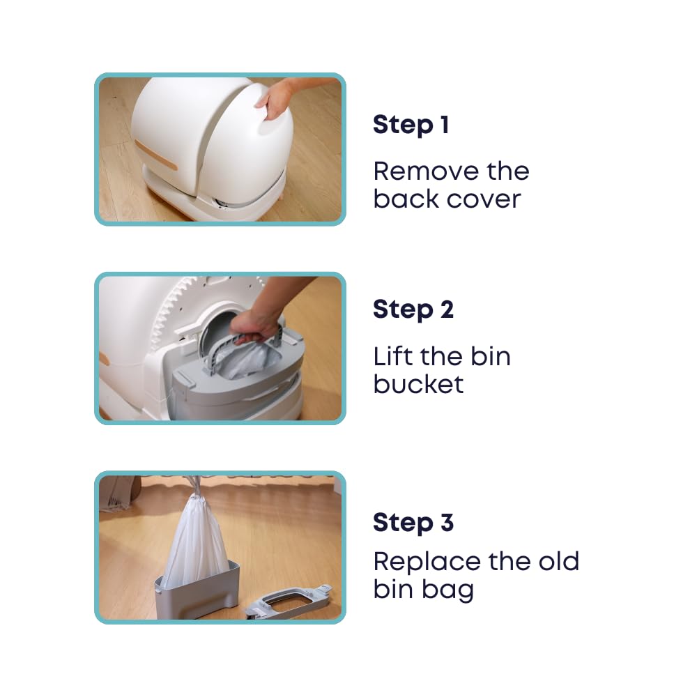 WeeKett Bolsas de arena para gatos para autolimpieza (75 bolsas, 5 rollos) – Bolsas de basura duraderas resistentes al desgarro con asas de cordón, forros de bandeja de arena para gatos a prueba de