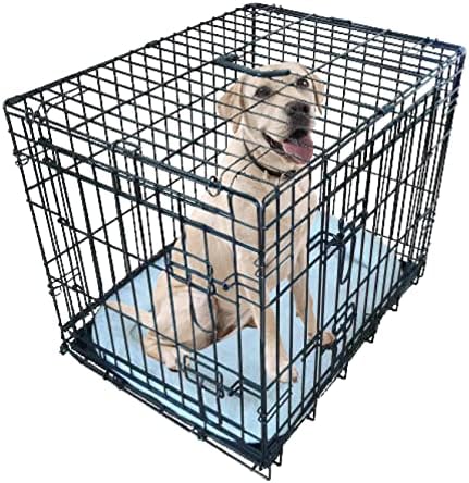 Ellie-Bo Dog Crate Dog Cage For Dogs from Small to Large, Foldable Puppy Crates with Cushion, Non-Chew Metal Removable Tray Silver Folding 2 Door Crate, Extra Large Size 42-inch(107cm) Black