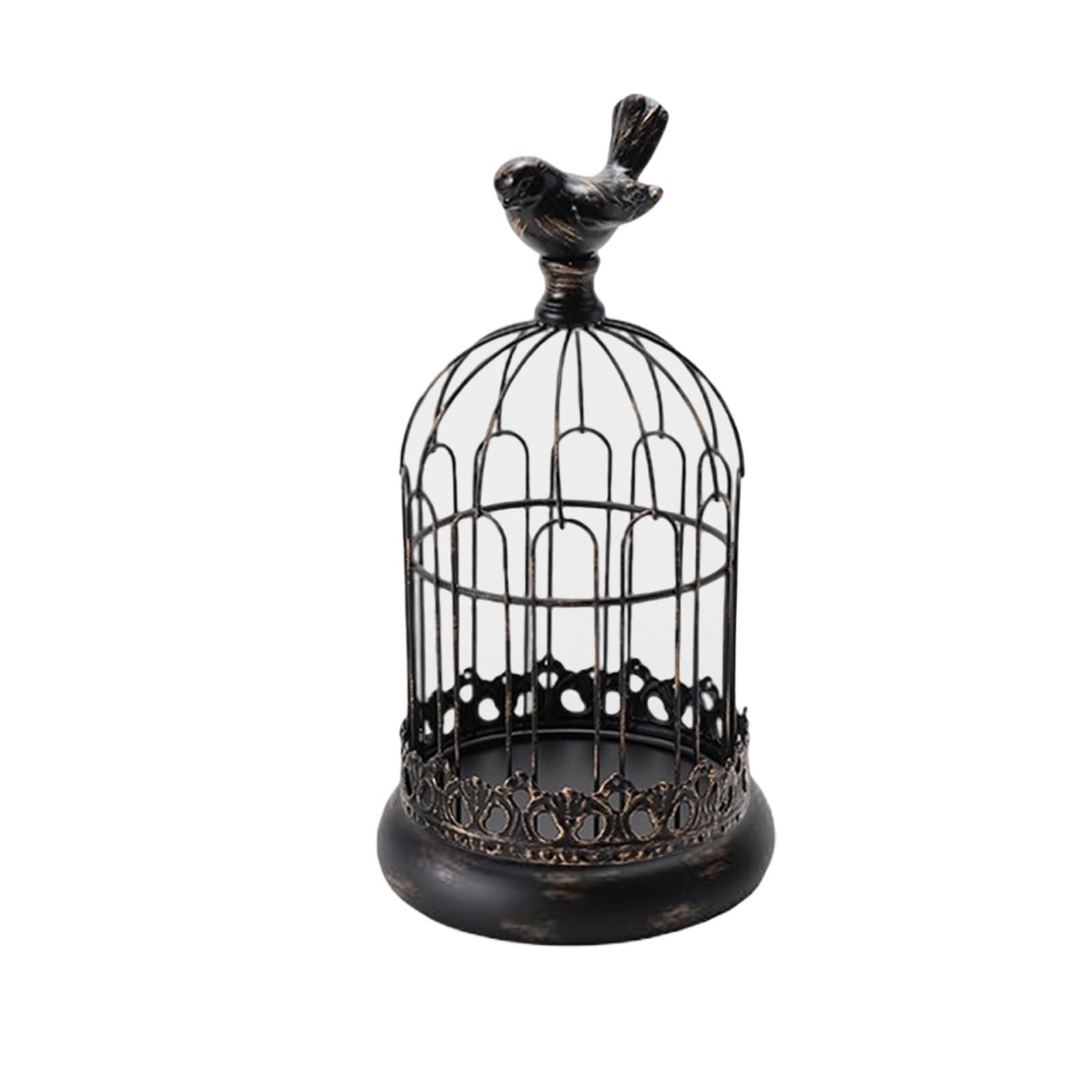 Portavelas de metal con forma de jaula para pájaros, para mesa, boda, fiesta, oficina, sala de estar, decoración (negro, 14 x 31,5 cm)