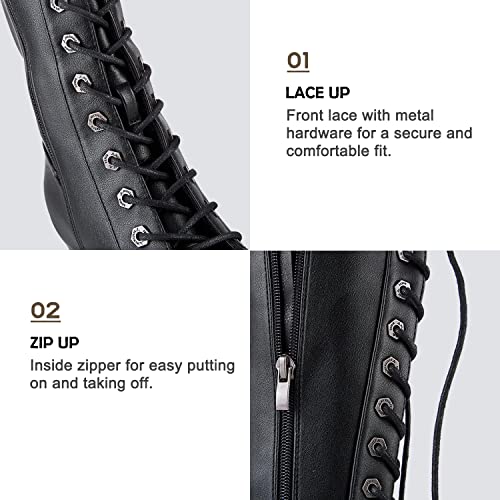 Dream Apparel Women's Faux Leather Over The Knee Thigh High Boots, Black Lace Up Knee High Boots With Chunky Heel, Sexy Biker Boots With Buckle (Size 11) #TOP4