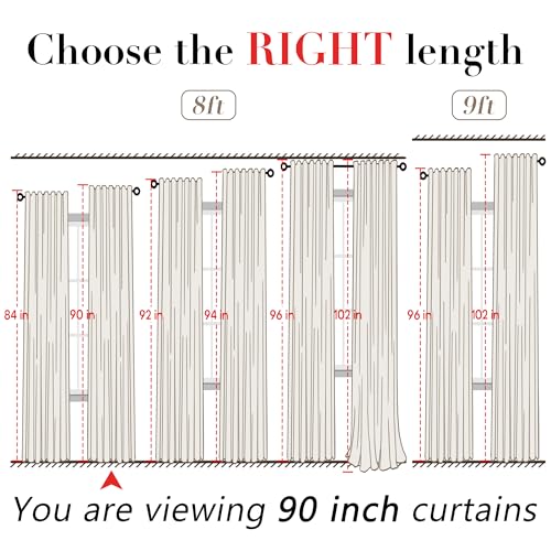 Image of XTMYI 90 Inches Long Oatmeal Country Curtains for Living Room,Sheer Linen Shabby Chic Curtains for Bedroom 70 Inches Wide