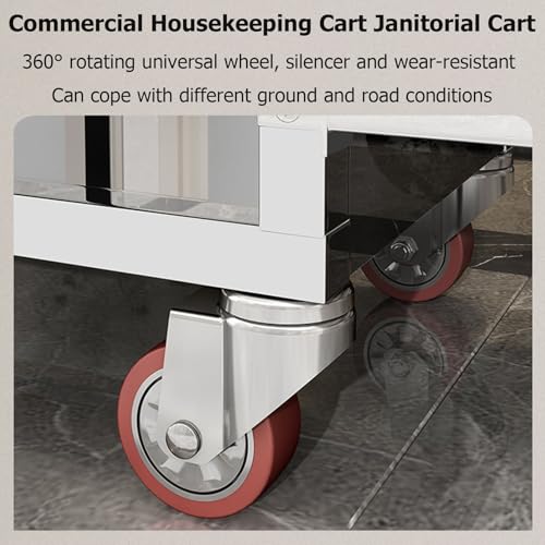 Carro de limpieza silencioso de acero inoxidable resistente con soporte para fregona para limpieza de gran capacidad en hoteles y oficinas