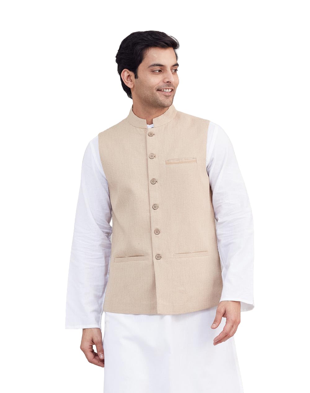 Beige Cotton Nehru Jacket
