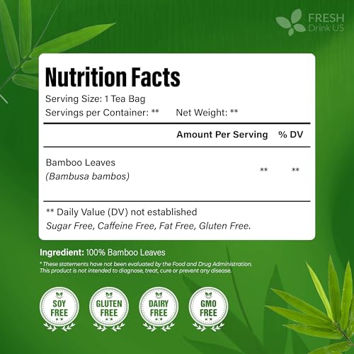 Image of FreshDrinkUS, Premium Bamboo Leaf Tea Bags | 40 Count | Naturally Light & Refreshing Caffeine-Free Herbal Tea - From 100% Natural Bamboo Leaves. Sugar-Free. Vegan