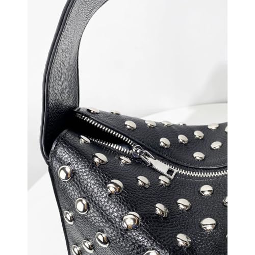 Image of Studded Handbag for Women - Black Punk Shoulder Bag 90s 2000s Vegan Fall Fashion Trendy Purse