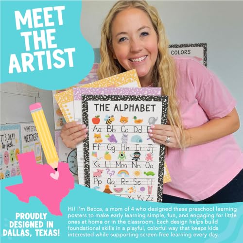 Image of Hadley Designs 16 Educational Posters for Classroom Decor - Learning Posters for Toddlers 1-3, Alphabet for Classroom Wall, Daycare Essentials, Homeschool Posters Preschool, Pastel Playroom Decor