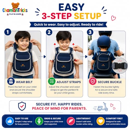 Image of Baby Safety Belt for 2 Wheeler | Adjustable Two Wheeler /Motorcycle Safety Harness Strap Belt for Children for 2 to 6 Year (Navy Blue)