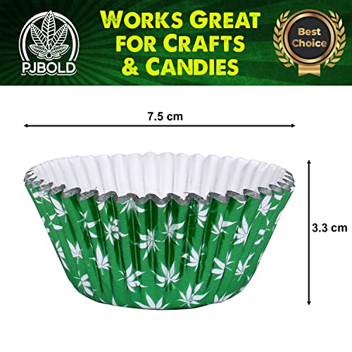 image for PJ Bold Green Foil Cupcake Liner with Marijuana Leaf Design