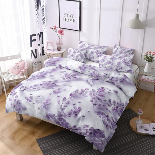 Housse de couette 260x240 violette microfibre infroissable style rustique - 4