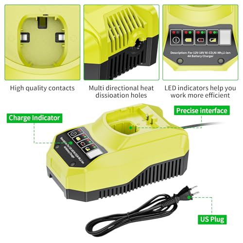Image of 2 Pack 4.0Ah 18V Replacement for Ryobi 18V Battery and Charger Combo Compatible with Ryobi ONE+ 18 Volt Battery P108 P102 P103 P104 P105 P107 P109 P122 Cordless Power Tools