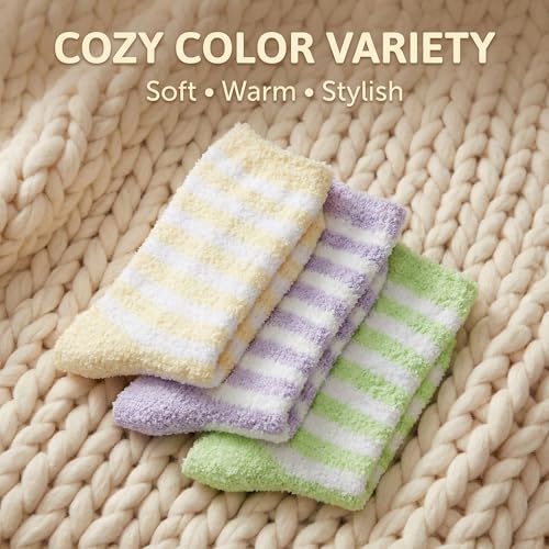 Image of Tipi Toe Womens Fuzzy Crew Socks with Anti Slip Grips Warm Cozy Fluffy Winter Slipper Socks Non Skid Home Socks for Women